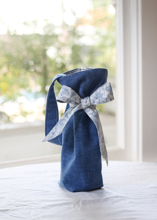 Denim Bow Wine Tote
