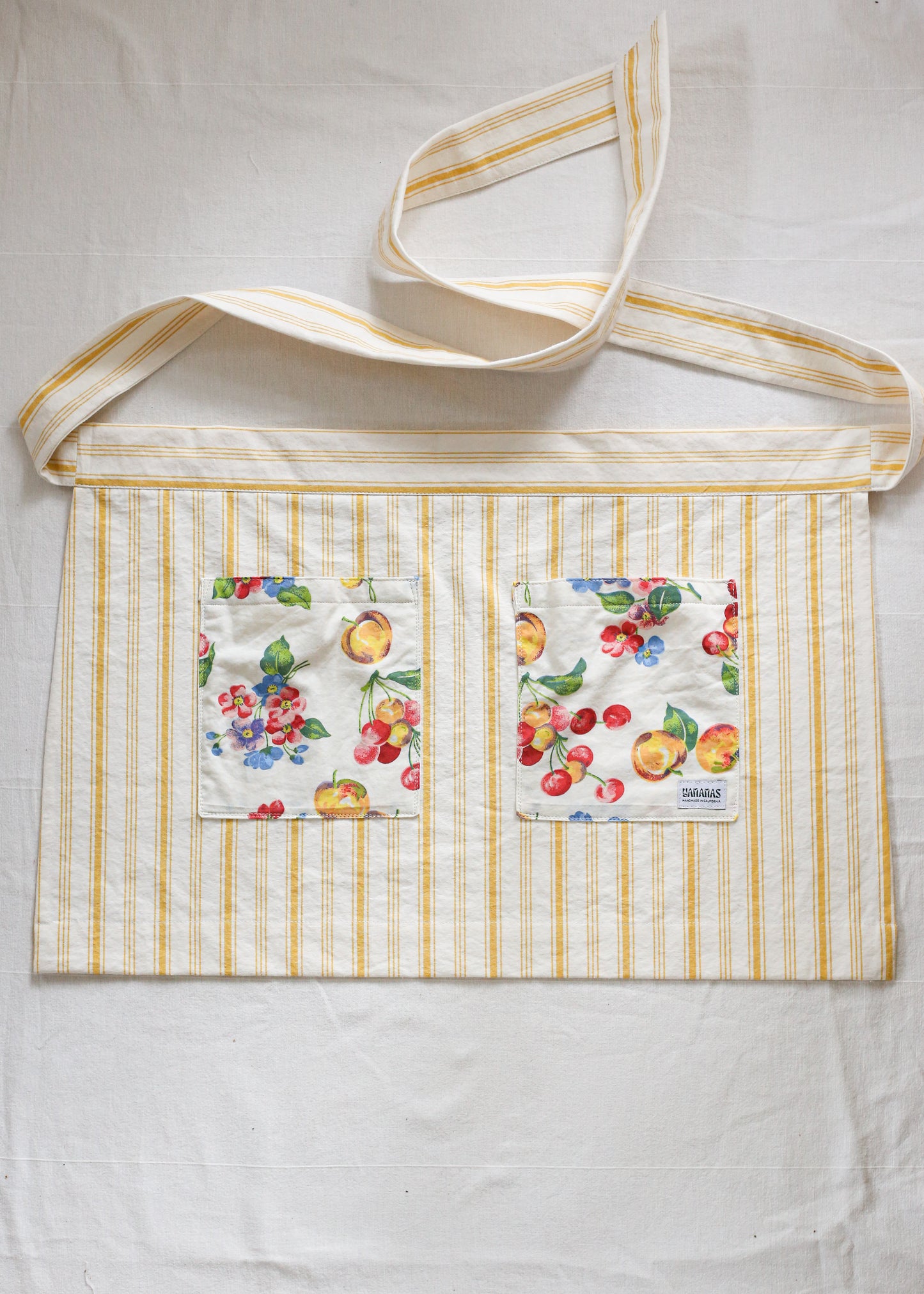 Hostess Half Apron - Fruity Yellow Ticking