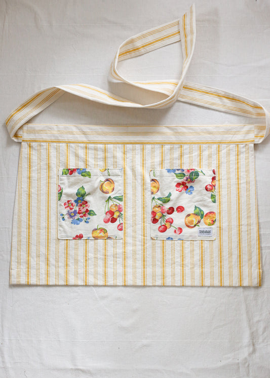 Hostess Half Apron - Fruity Yellow Ticking