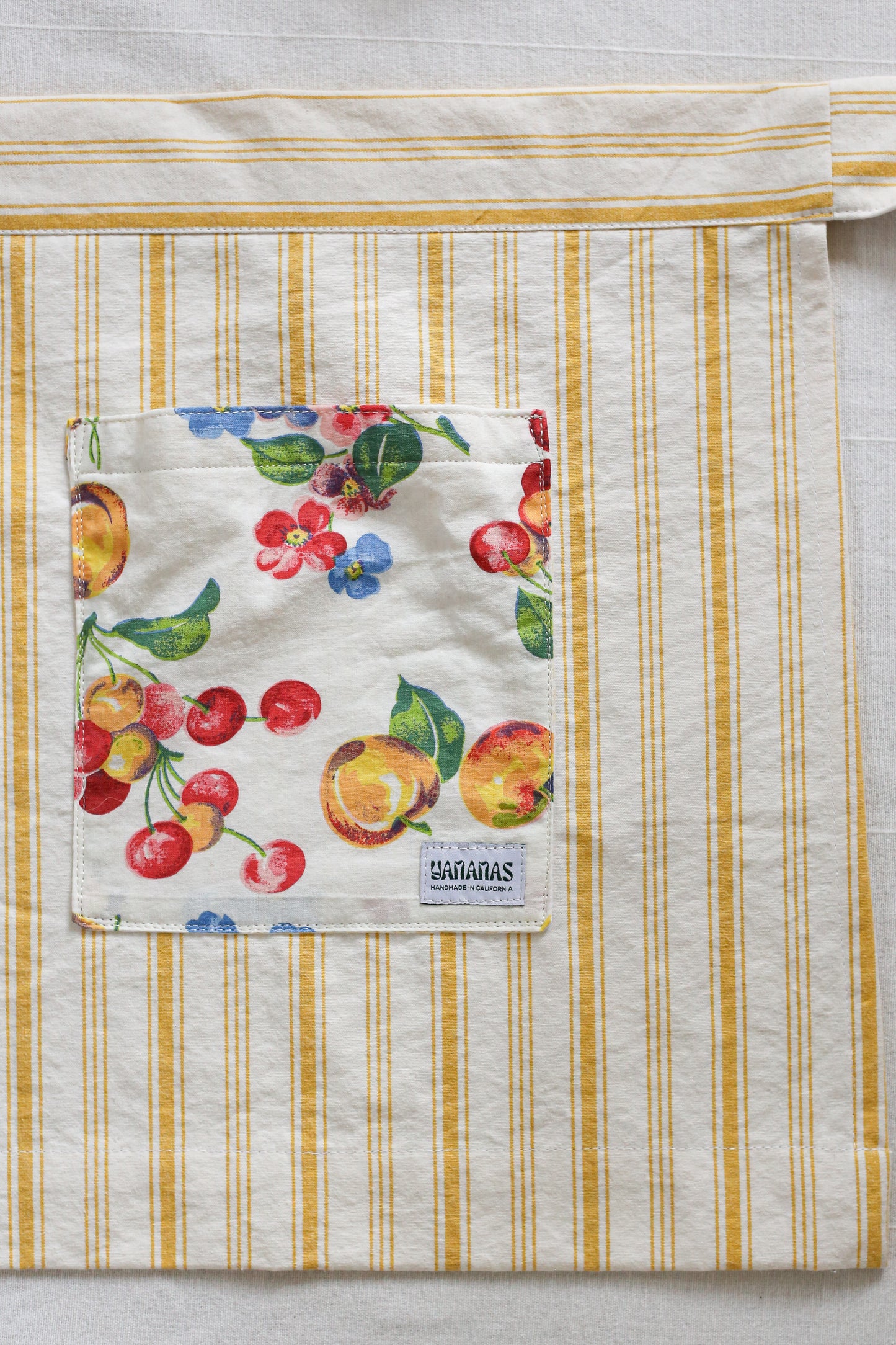 Hostess Half Apron - Fruity Yellow Ticking