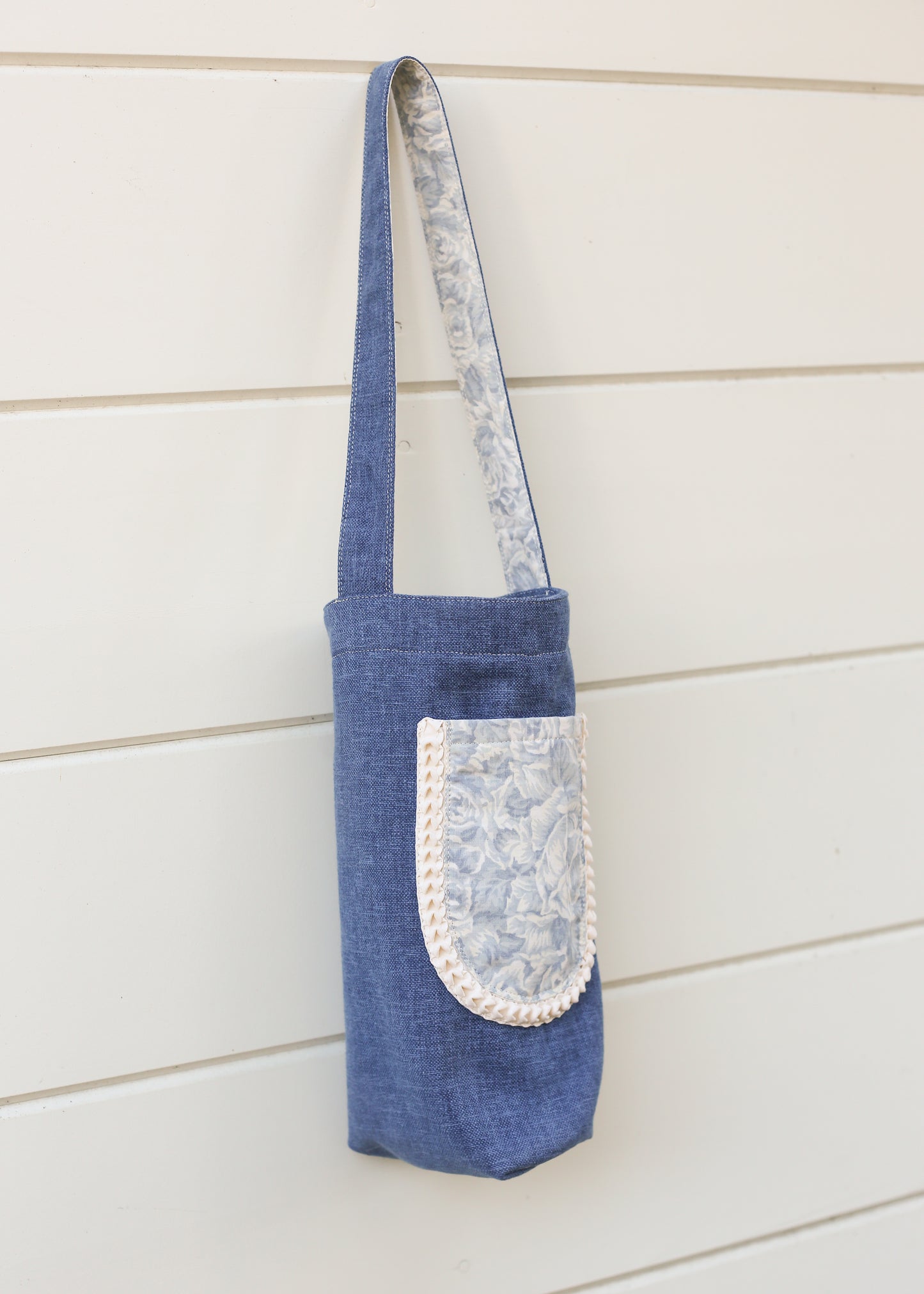 Denim Bloom Wine Tote