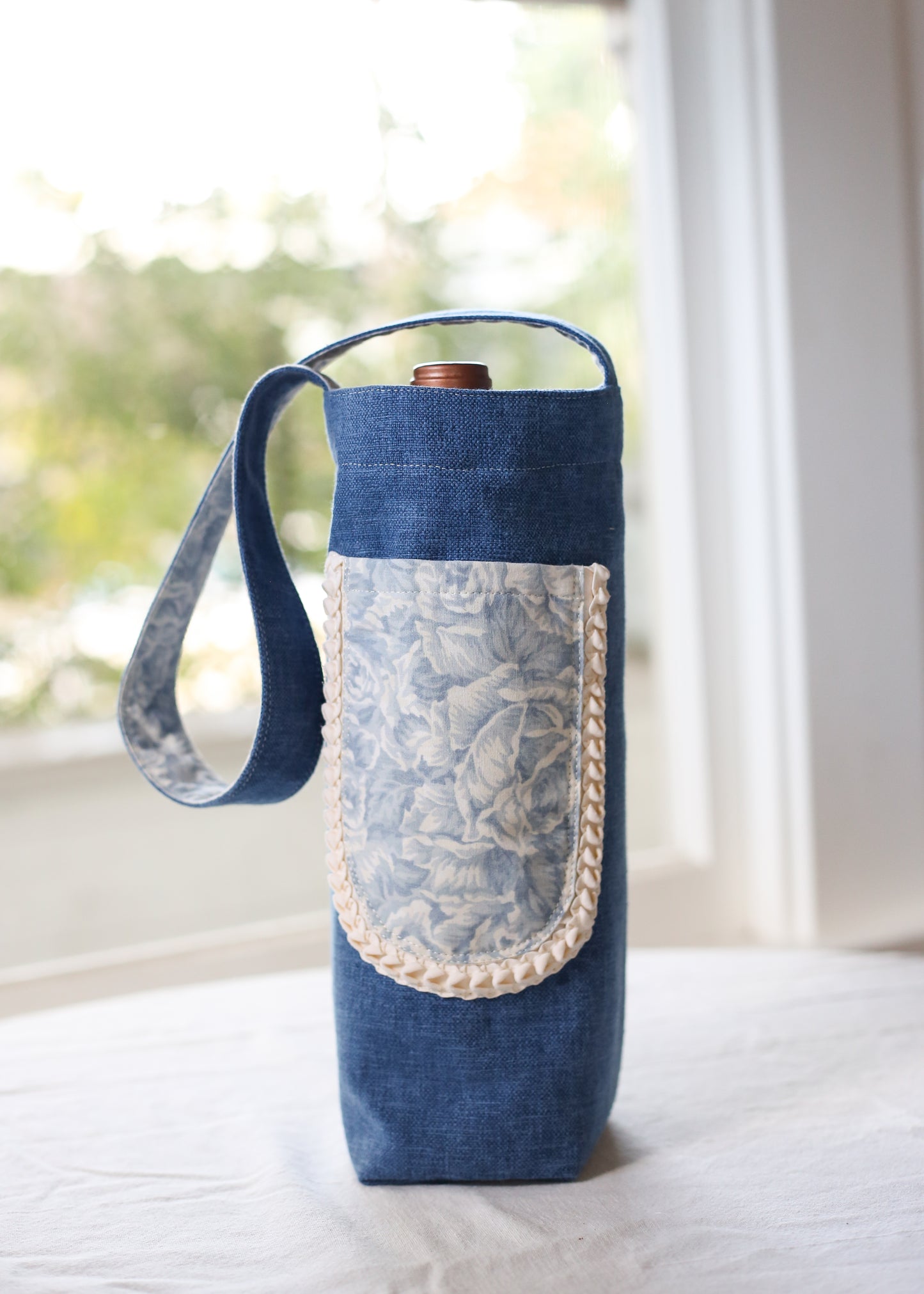 Denim Bloom Wine Tote