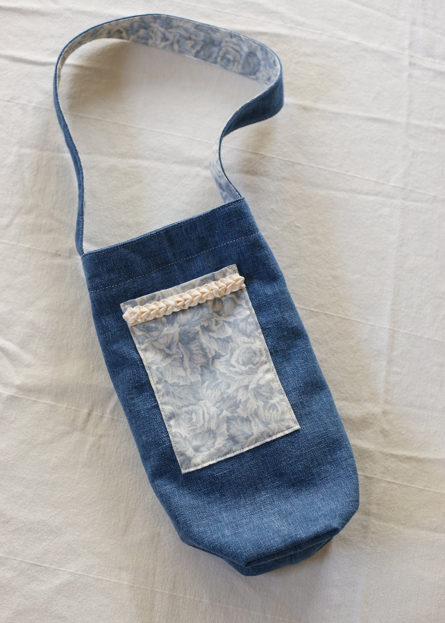 Denim Bloom Wine Tote