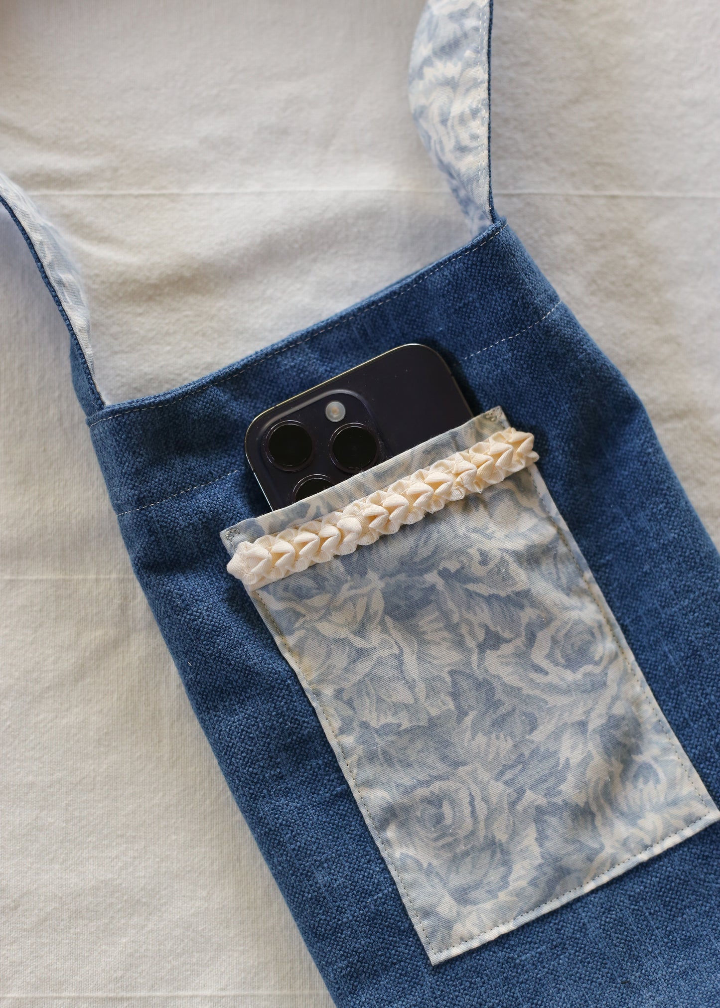 Denim Bloom Wine Tote